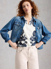 White Stuff Nelly Notch Neck Tee Navy MLT