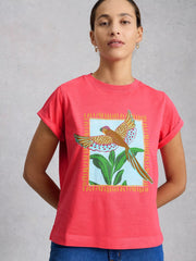 White Stuff Gina Graphic Tee Pink Print