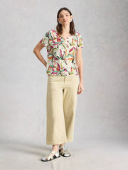 White Stuff Susie Linen Tee Ivory Print