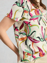 White Stuff Susie Linen Tee Ivory Print