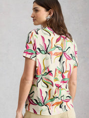 White Stuff Susie Linen Tee Ivory Print