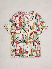 White Stuff Susie Linen Tee Ivory Print