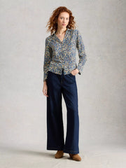 White Stuff Annie Jersey Shirt Navy Print