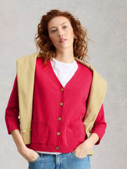 White Stuff Nova Linen Blend Cardi Dark Pink