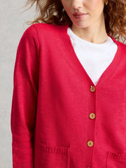 White Stuff Nova Linen Blend Cardi Dark Pink