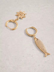White Stuff Sunny Charm Earrings Gold Tone Metallic
