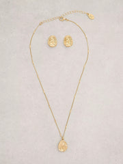 White Stuff 2PK Emmy Necklace & Earrings Gold Tone Metallic