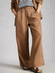 White Stuff Sasha Wide Leg Linen Trouser Mid Tan