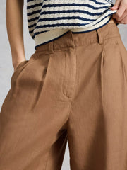White Stuff Sasha Wide Leg Linen Trouser Mid Tan