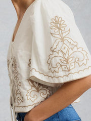 White Stuff Erin Tie Front Top Nat White