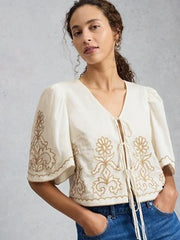 White Stuff Erin Tie Front Top Nat White