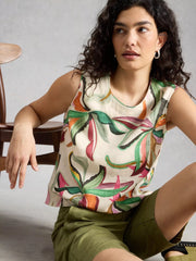 White Stuff Matilda Linen Vest Nat Print