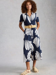 White Stuff Rua Jersey Shirt Dress Navy Print