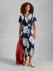 White Stuff Rua Jersey Shirt Dress Navy Print
