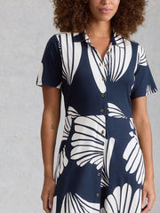 White Stuff Rua Jersey Shirt Dress Navy Print