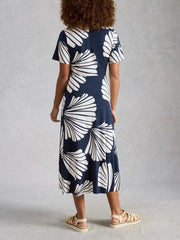 White Stuff Rua Jersey Shirt Dress Navy Print