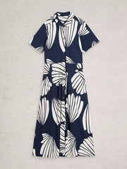 White Stuff Rua Jersey Shirt Dress Navy Print