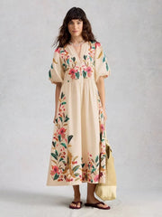 White Stuff Maeve Embroidered Midi Dress Ivory MLT