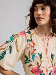 White Stuff Maeve Embroidered Midi Dress Ivory MLT