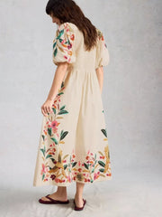 White Stuff Maeve Embroidered Midi Dress Ivory MLT
