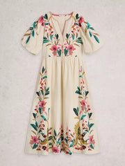 White Stuff Maeve Embroidered Midi Dress Ivory MLT