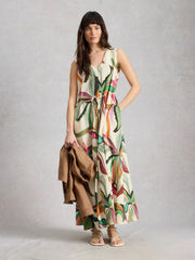 White Stuff Poppy Linen Blend Maxi Dress Nat Print