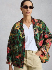 White Stuff Printed Reversible Quilted Jacket Green MLT