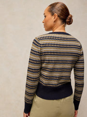 White Stuff Lois Fairisle Cardi Navy Multi