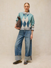 White Stuff Argyle Check Cardi Blue MLT