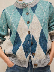 White Stuff Argyle Check Cardi Blue MLT