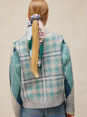 White Stuff Argyle Check Cardi Blue MLT