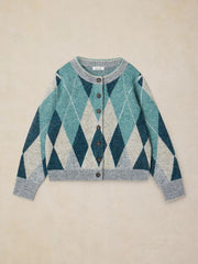 White Stuff Argyle Check Cardi Blue MLT