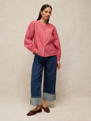 White Stuff Lana Jacquard Top Mid Pink