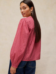 White Stuff Lana Jacquard Top Mid Pink