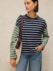 White Stuff Kim Stripe LS Tee Navy Multi