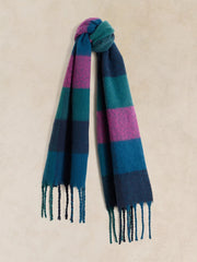 White Stuff Shelley Brushed Check Scarf Navy Multi