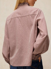 White Stuff Frill Neck Striped Shirt Brown MLT