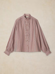 White Stuff Frill Neck Striped Shirt Brown MLT