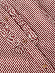 White Stuff Frill Neck Striped Shirt Brown MLT