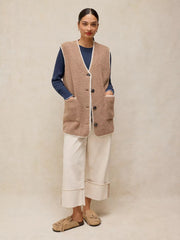White Stuff Borg Longline Gilet Dark Nat