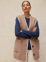 White Stuff Borg Longline Gilet Dark Nat
