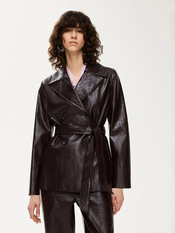 iBlues Trench Faux Leather Jacket Dark Bordeaux