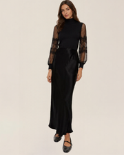 Oui Knit Top With Tulle & Lace Detail Black
