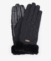 Barbour Norwood Quilted Gloves With Faux Fur Trim Black