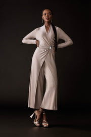 Joseph Ribkoff Shiny Knit Wide Leg Jumpsuit Nude