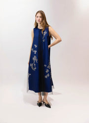 Psophia Taffeta Dress With Tulle Detail Navy