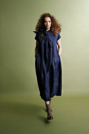 Psophia Dress With Dropped Funnel Neck Navy