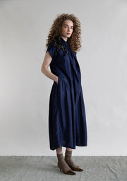Psophia Dress With Dropped Funnel Neck Navy