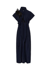 Psophia Dress With Dropped Funnel Neck Navy