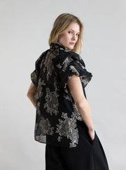 Psophia Silver Bloom Double Layer Tulip Sleeve Top